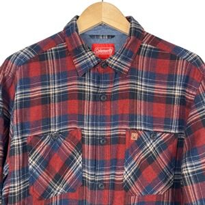 Coleman Red Plaid Flannel Long Sleeve Button Up Shirt Mens XL Outdoors Hiking